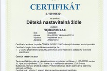 Certifikát rostoucí židle 2021